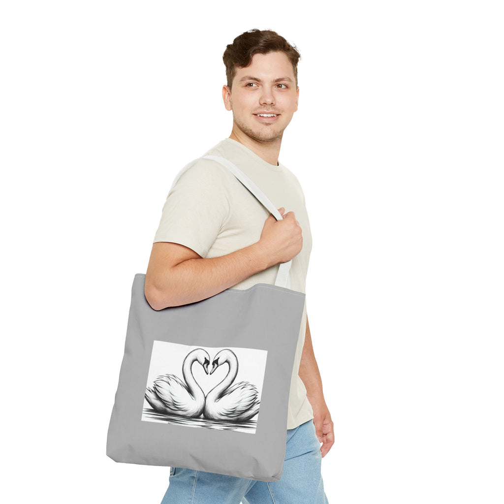 Swan Heart Tote Bag — Romantic Black & White Canvas Tote