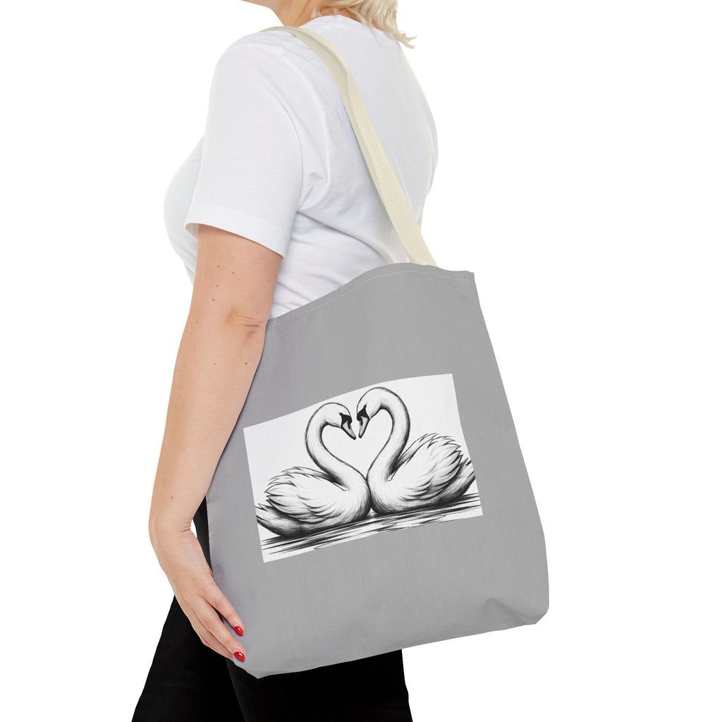 Swan Heart Tote Bag — Romantic Black & White Canvas Tote