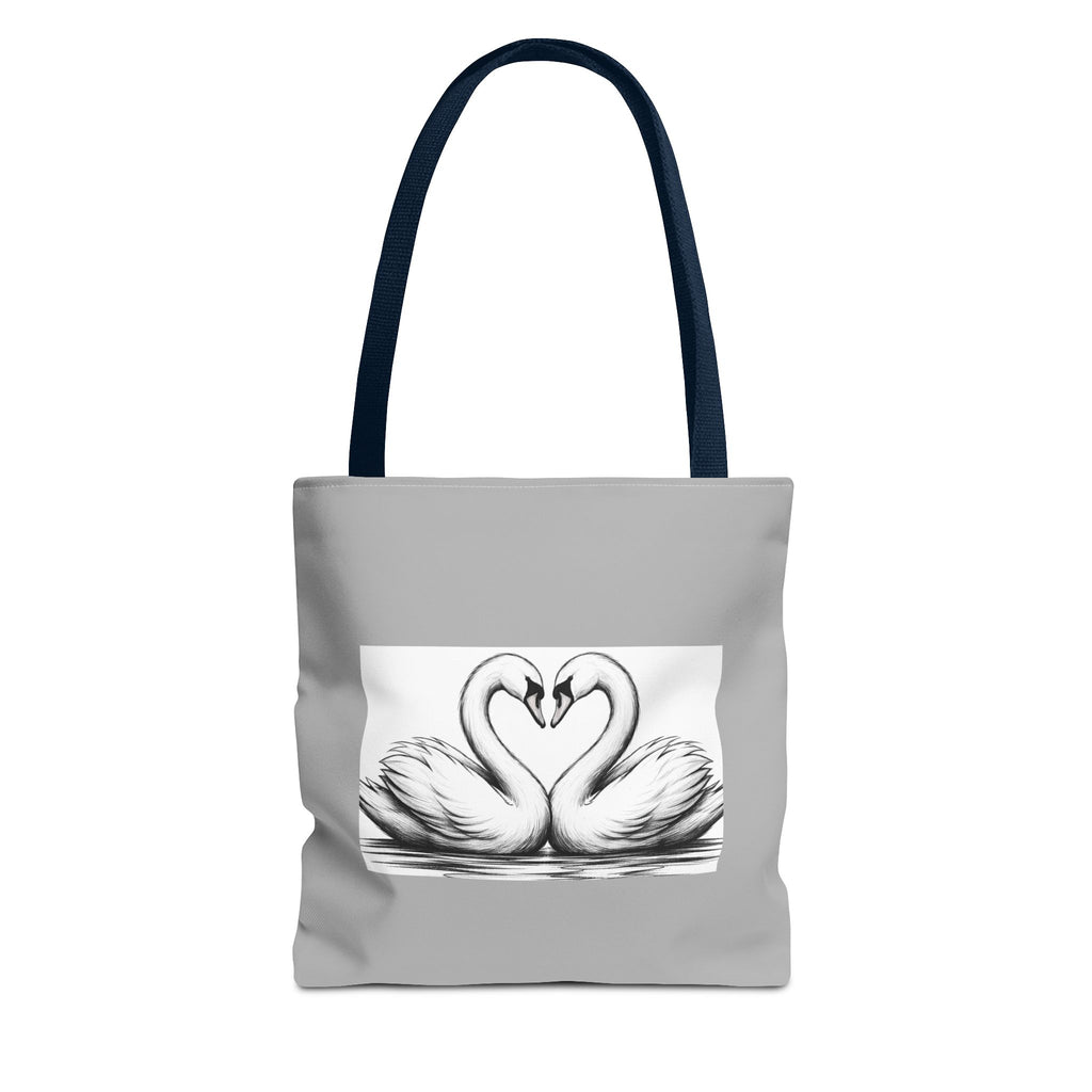 Swan Heart Tote Bag — Romantic Black & White Canvas Tote