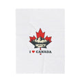 Love CANADA Velveteen Plush Blanket | Minimalist Maple Leaf, Bold Text