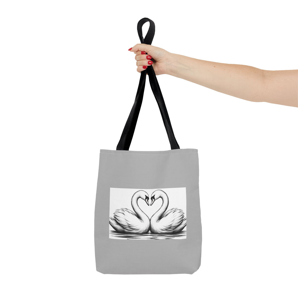 Swan Heart Tote Bag — Romantic Black & White Canvas Tote