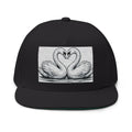 Swans Heart Embroidered Flat Bill Cap — Romantic Swan Couple Baseball Hat