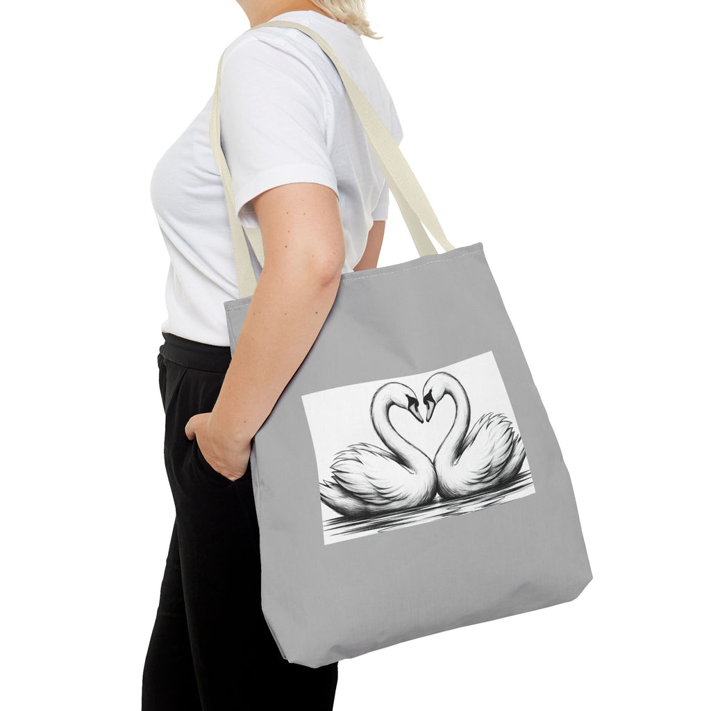 Swan Heart Tote Bag — Romantic Black & White Canvas Tote
