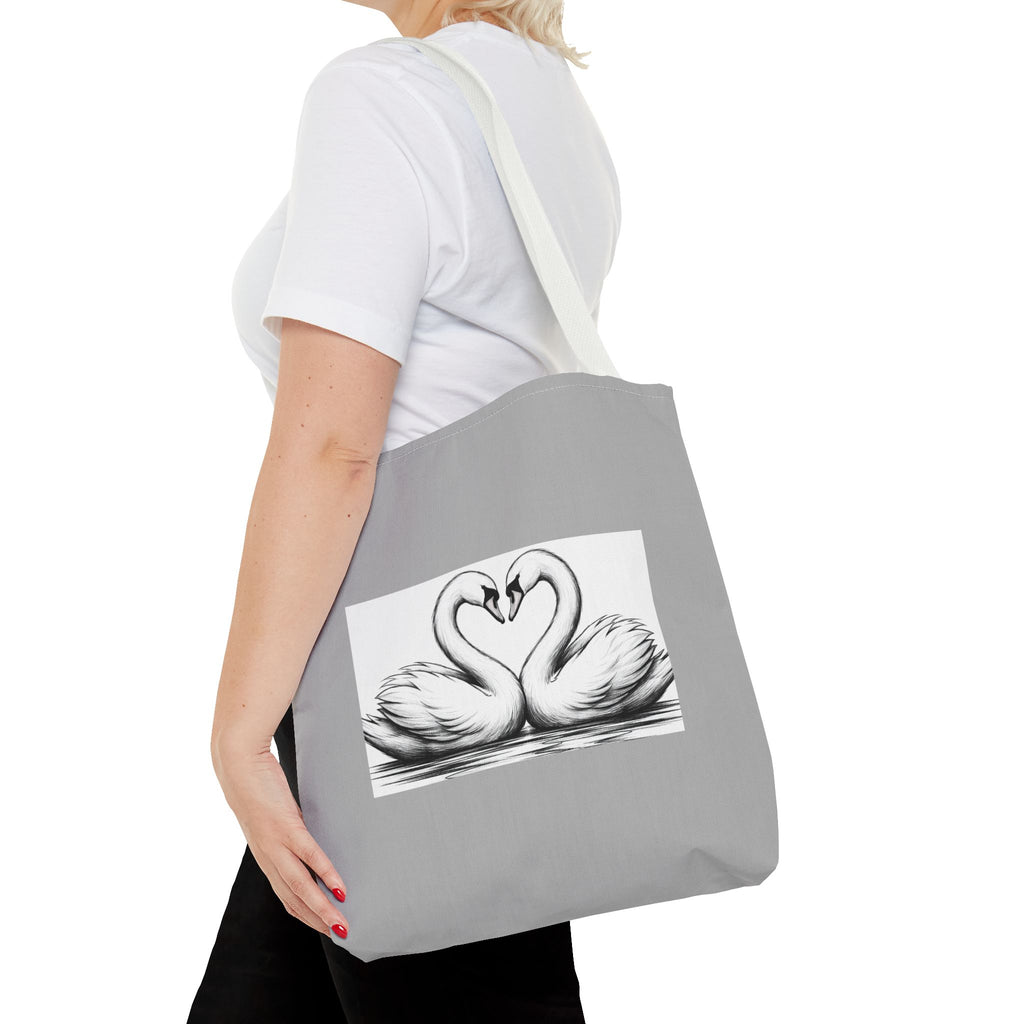 Swan Heart Tote Bag — Romantic Black & White Canvas Tote