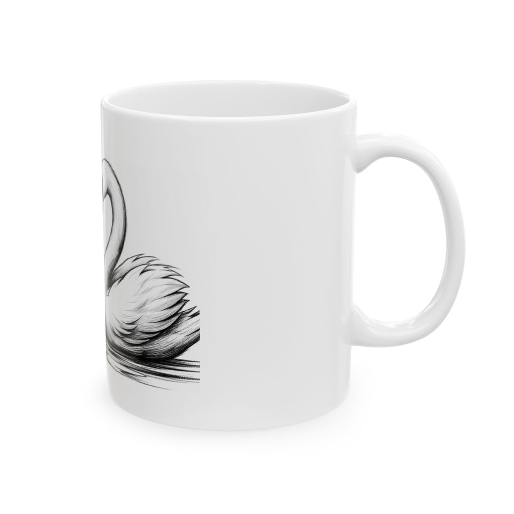 Swan Heart Ceramic Mug — Romantic Black & White Swan Art Coffee Cup (11oz, 15oz)